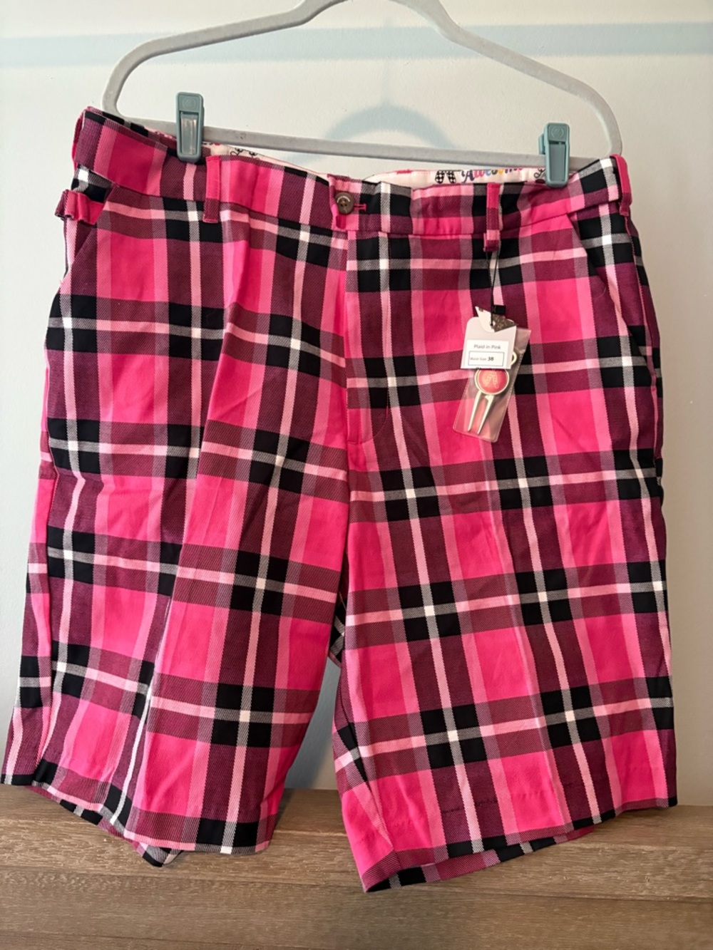 Royal and awesome “Plaid in Pink” Men’s Golf Shorts